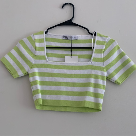 Zara Tops - nwt zara green striped crop top
